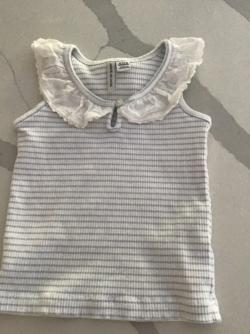 Janie & Jack Baby girl Top sleeveless in white w/blue stripes Size 12-18 Months
